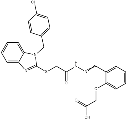 (E)-2-(2-((2-(2-((1-(4-chlorobenzyl)-1H-benzo[d]imidazol-2-yl)thio)acetyl)hydrazono)methyl)phenoxy)acetic acid Struktur