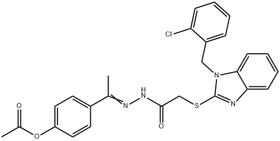 (E)-4-(1-(2-(2-((1-(2-chlorobenzyl)-1H-benzo[d]imidazol-2-yl)thio)acetyl)hydrazono)ethyl)phenyl acetate Struktur