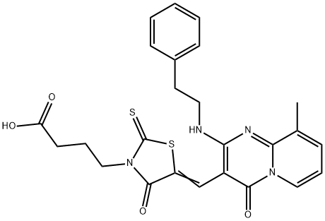 (Z)-4-(5-((9-methyl-4-oxo-2-(phenethylamino)-4H-pyrido[1,2-a]pyrimidin-3-yl)methylene)-4-oxo-2-thioxothiazolidin-3-yl)butanoic acid Struktur