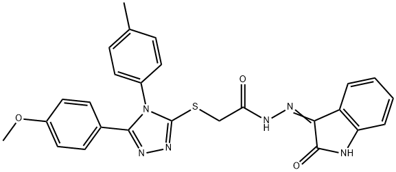2-{[5-(4-methoxyphenyl)-4-(4-methylphenyl)-4H-1,2,4-triazol-3-yl]sulfanyl}-N'-[(3E)-2-oxo-1,2-dihydro-3H-indol-3-ylidene]acetohydrazide Struktur