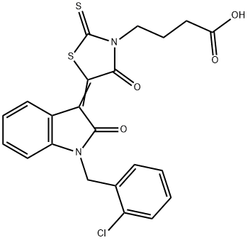 (Z)-4-(5-(1-(2-chlorobenzyl)-2-oxoindolin-3-ylidene)-4-oxo-2-thioxothiazolidin-3-yl)butanoic acid Struktur