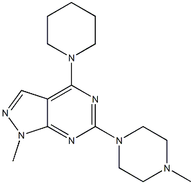 1-methyl-6-(4-methylpiperazin-1-yl)-4-(piperidin-1-yl)-1H-pyrazolo[3,4-d]pyrimidine Struktur