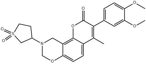 3-(3,4-dimethoxyphenyl)-9-(1,1-dioxidotetrahydrothiophen-3-yl)-4-methyl-9,10-dihydro-2H,8H-chromeno[8,7-e][1,3]oxazin-2-one Struktur