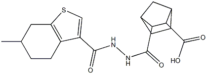 3-(2-(6-methyl-4,5,6,7-tetrahydrobenzo[b]thiophene-3-carbonyl)hydrazinecarbonyl)bicyclo[2.2.1]heptane-2-carboxylic acid Structure