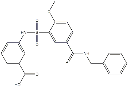 3-(5-(benzylcarbamoyl)-2-methoxyphenylsulfonamido)benzoic acid Struktur