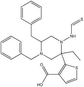 ethyl 5-benzyl-2-(4-benzylpiperazine-1-carbothioamido)thiophene-3-carboxylate Struktur