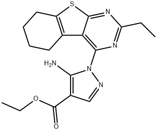 ethyl 5-amino-1-(2-ethyl-5,6,7,8-tetrahydrobenzo[4,5]thieno[2,3-d]pyrimidin-4-yl)-1H-pyrazole-4-carboxylate Struktur