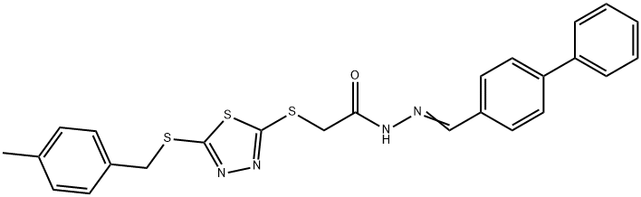 N'-[(E)-biphenyl-4-ylmethylidene]-2-({5-[(4-methylbenzyl)sulfanyl]-1,3,4-thiadiazol-2-yl}sulfanyl)acetohydrazide Struktur