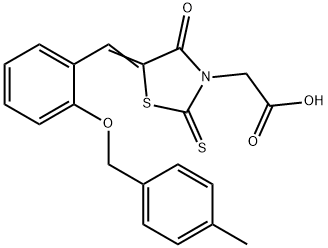 (Z)-2-(5-(2-((4-methylbenzyl)oxy)benzylidene)-4-oxo-2-thioxothiazolidin-3-yl)acetic acid Struktur