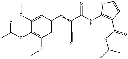 (E)-isopropyl 2-(3-(4-acetoxy-3,5-dimethoxyphenyl)-2-cyanoacrylamido)thiophene-3-carboxylate Structure