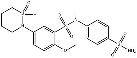 N-[4-(aminosulfonyl)phenyl]-5-(1,1-dioxido-1,2-thiazinan-2-yl)-2-methoxybenzenesulfonamide Struktur