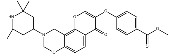 methyl 4-{[4-oxo-9-(2,2,6,6-tetramethylpiperidin-4-yl)-9,10-dihydro-4H,8H-chromeno[8,7-e][1,3]oxazin-3-yl]oxy}benzoate Struktur