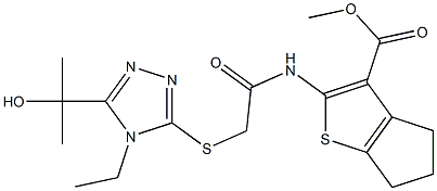 methyl 2-(2-((4-ethyl-5-(2-hydroxypropan-2-yl)-4H-1,2,4-triazol-3-yl)thio)acetamido)-5,6-dihydro-4H-cyclopenta[b]thiophene-3-carboxylate Struktur