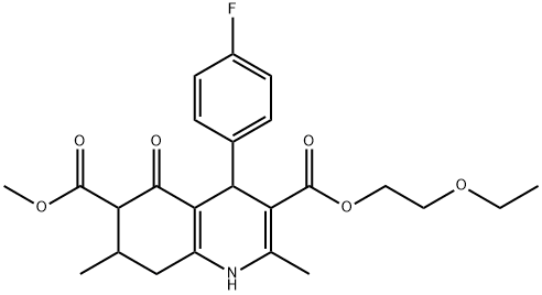 3-(2-ethoxyethyl) 6-methyl 4-(4-fluorophenyl)-2,7-dimethyl-5-oxo-1,4,5,6,7,8-hexahydroquinoline-3,6-dicarboxylate 結(jié)構(gòu)式