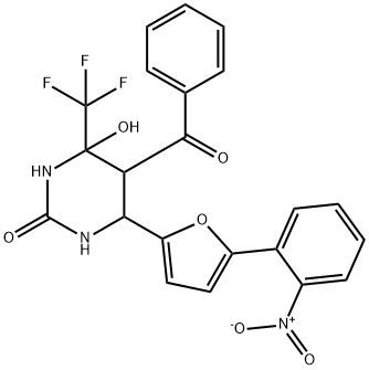 4-hydroxy-6-[5-(2-nitrophenyl)furan-2-yl]-5-(phenylcarbonyl)-4-(trifluoromethyl)tetrahydropyrimidin-2(1H)-one Struktur