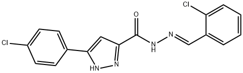 3-(4-chlorophenyl)-N'-[(E)-(2-chlorophenyl)methylidene]-1H-pyrazole-5-carbohydrazide Struktur