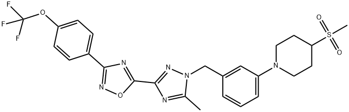4-メタンスルホニル-1-{3-[(5-メチル-3-{3-[4-(トリフルオロメトキシ)フェニル]-1,2,4-オキサジアゾール-5-イル}-1,2,4-トリアゾール-1-イル)メチル]フェニル}ピペリジン 化學構(gòu)造式