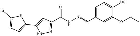 3-(5-chlorothiophen-2-yl)-N'-[(E)-(3-ethoxy-4-hydroxyphenyl)methylidene]-1H-pyrazole-5-carbohydrazide Struktur
