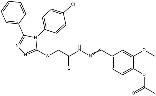 (E)-4-((2-(2-((4-(4-chlorophenyl)-5-phenyl-4H-1,2,4-triazol-3-yl)thio)acetyl)hydrazono)methyl)-2-methoxyphenyl acetate Structure
