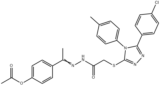 4-{(1E)-1-[2-({[5-(4-chlorophenyl)-4-(4-methylphenyl)-4H-1,2,4-triazol-3-yl]sulfanyl}acetyl)hydrazinylidene]ethyl}phenyl acetate Struktur