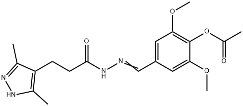 (Z)-4-((2-(3-(3,5-dimethyl-1H-pyrazol-4-yl)propanoyl)hydrazono)methyl)-2,6-dimethoxyphenyl acetate Struktur