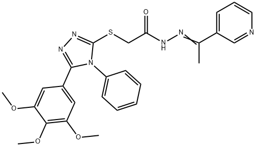 2-{[4-phenyl-5-(3,4,5-trimethoxyphenyl)-4H-1,2,4-triazol-3-yl]sulfanyl}-N'-[(1E)-1-(pyridin-3-yl)ethylidene]acetohydrazide Struktur