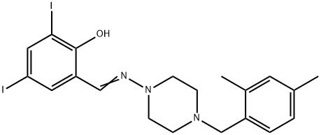 2-({[4-(2,4-dimethylbenzyl)piperazin-1-yl]imino}methyl)-4,6-diiodophenol Struktur