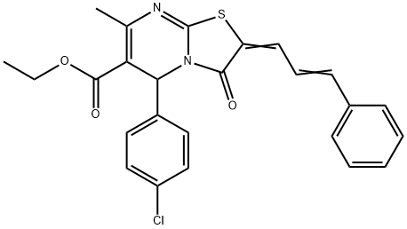 (E)-ethyl 5-(4-chlorophenyl)-7-methyl-3-oxo-2-((E)-3-phenylallylidene)-3,5-dihydro-2H-thiazolo[3,2-a]pyrimidine-6-carboxylate Struktur