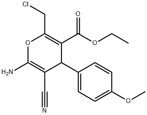ethyl 6-amino-2-(chloromethyl)-5-cyano-4-(4-methoxyphenyl)-4H-pyran-3-carboxylate Struktur