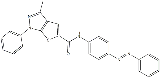 (E)-3-methyl-1-phenyl-N-(4-(phenyldiazenyl)phenyl)-1H-thieno[2,3-c]pyrazole-5-carboxamide Struktur
