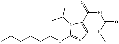 8-(hexylsulfanyl)-3-methyl-7-(propan-2-yl)-3,7-dihydro-1H-purine-2,6-dione Struktur