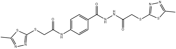 2-[(5-methyl-1,3,4-thiadiazol-2-yl)sulfanyl]-N-{4-[(2-{[(5-methyl-1,3,4-thiadiazol-2-yl)sulfanyl]acetyl}hydrazinyl)carbonyl]phenyl}acetamide Struktur