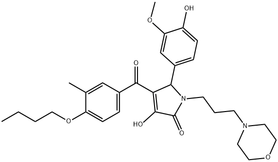 4-(4-butoxy-3-methylbenzoyl)-3-hydroxy-5-(4-hydroxy-3-methoxyphenyl)-1-(3-morpholinopropyl)-1H-pyrrol-2(5H)-one Struktur