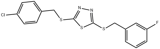 2-[(4-chlorobenzyl)sulfanyl]-5-[(3-fluorobenzyl)sulfanyl]-1,3,4-thiadiazole Struktur