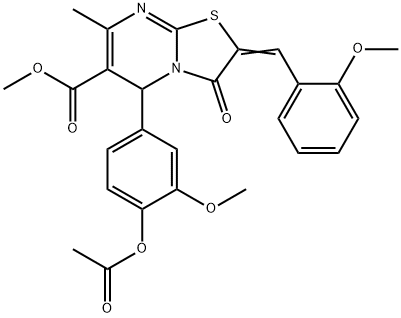 (E)-methyl 5-(4-acetoxy-3-methoxyphenyl)-2-(2-methoxybenzylidene)-7-methyl-3-oxo-3,5-dihydro-2H-thiazolo[3,2-a]pyrimidine-6-carboxylate Struktur
