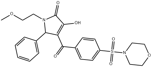 3-hydroxy-1-(2-methoxyethyl)-4-(4-(morpholinosulfonyl)benzoyl)-5-phenyl-1H-pyrrol-2(5H)-one Struktur
