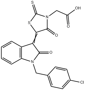 (Z)-2-(5-(1-(4-chlorobenzyl)-2-oxoindolin-3-ylidene)-4-oxo-2-thioxothiazolidin-3-yl)acetic acid Struktur