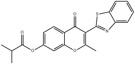3-(1,3-benzothiazol-2-yl)-2-methyl-4-oxo-4H-chromen-7-yl 2-methylpropanoate Struktur