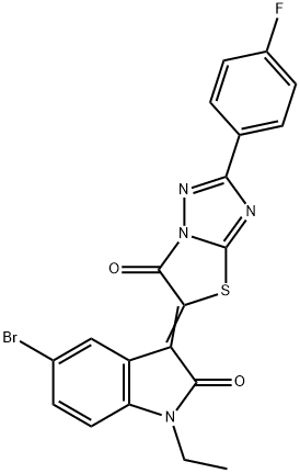 (3Z)-5-bromo-1-ethyl-3-[2-(4-fluorophenyl)-6-oxo[1,3]thiazolo[3,2-b][1,2,4]triazol-5(6H)-ylidene]-1,3-dihydro-2H-indol-2-one Struktur