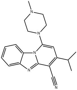 1-(4-methylpiperazin-1-yl)-3-(propan-2-yl)pyrido[1,2-a]benzimidazole-4-carbonitrile Struktur
