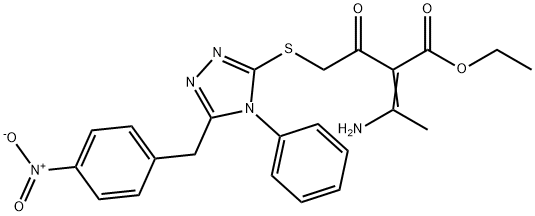 (E)-ethyl 3-amino-2-(2-((5-(4-nitrobenzyl)-4-phenyl-4H-1,2,4-triazol-3-yl)thio)acetyl)but-2-enoate Struktur