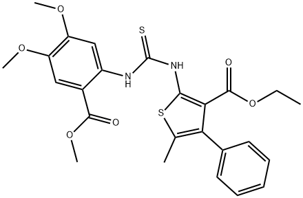 ethyl 2-(3-(4,5-dimethoxy-2-(methoxycarbonyl)phenyl)thioureido)-5-methyl-4-phenylthiophene-3-carboxylate Structure