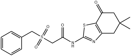 2-(benzylsulfonyl)-N-(5,5-dimethyl-7-oxo-4,5,6,7-tetrahydro-1,3-benzothiazol-2-yl)acetamide Struktur