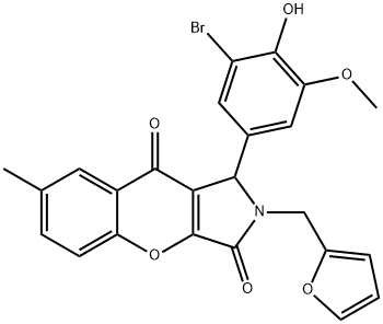 1-(3-bromo-4-hydroxy-5-methoxyphenyl)-2-(2-furylmethyl)-7-methyl-1,2-dihydrochromeno[2,3-c]pyrrole-3,9-dione Struktur