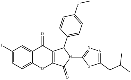 7-fluoro-2-(5-isobutyl-1,3,4-thiadiazol-2-yl)-1-(4-methoxyphenyl)-1,2-dihydrochromeno[2,3-c]pyrrole-3,9-dione Struktur