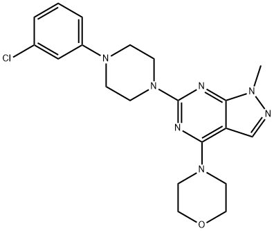 6-[4-(3-chlorophenyl)piperazin-1-yl]-1-methyl-4-(morpholin-4-yl)-1H-pyrazolo[3,4-d]pyrimidine Struktur