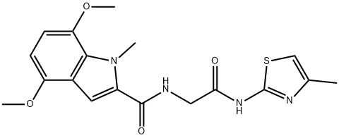 4,7-dimethoxy-1-methyl-N-(2-{[(2E)-4-methyl-1,3-thiazol-2(3H)-ylidene]amino}-2-oxoethyl)-1H-indole-2-carboxamide Struktur