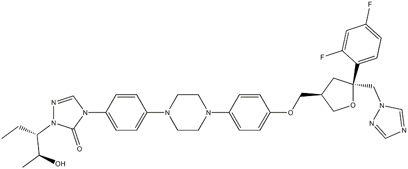 4-[4-[4-[4-[[(3R,5S)-5-(2,4-二氟苯基)四氫-5-(1H-1,2,4-三唑-1-基甲基)-3-呋喃基]甲氧基]苯基]-1-哌嗪基]苯基]-2-[(1S,2S)-1-乙基-2-羥丙基]-2,4-二氫-3H-1,2,4-三唑-3-酮 結(jié)構(gòu)式