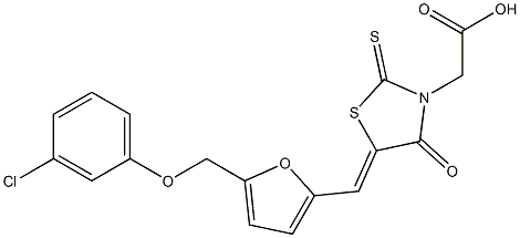 (Z)-2-(5-((5-((3-chlorophenoxy)methyl)furan-2-yl)methylene)-4-oxo-2-thioxothiazolidin-3-yl)acetic acid Structure