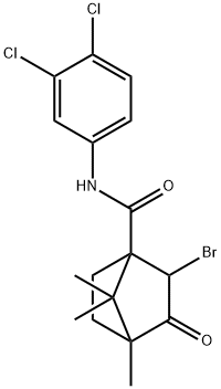 2-bromo-N-(3,4-dichlorophenyl)-4,7,7-trimethyl-3-oxobicyclo[2.2.1]heptane-1-carboxamide Struktur